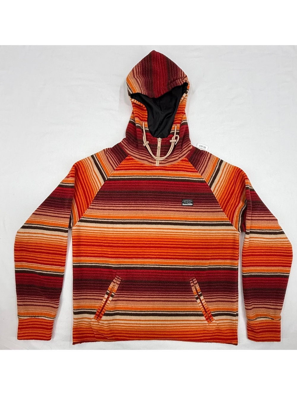 Free Nature Unisex Medium Striped Hooded Pullover Sweater in Red and Orange